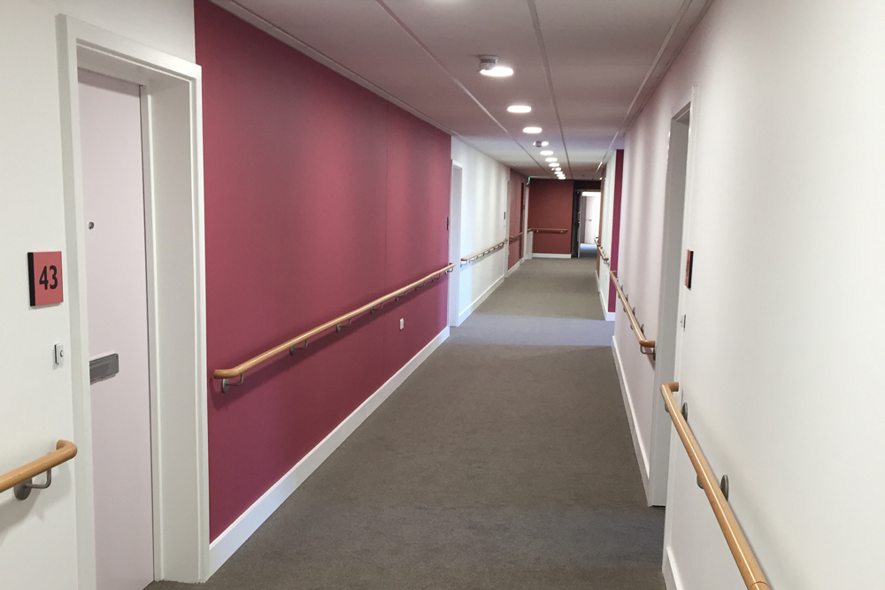 Harwich Extra Care Home red internal corridor
