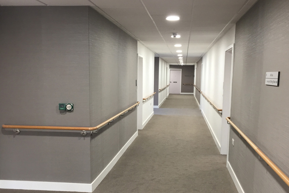 Harwich Extra Care Home grey internal corridor